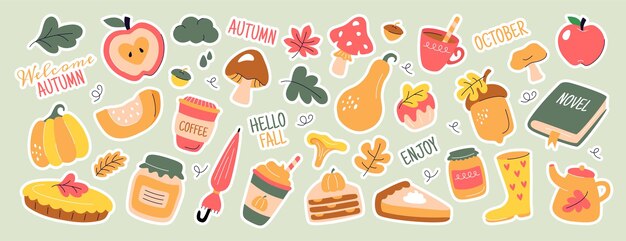 Bonitas pegatinas de diario de otoño otoño etiquetas de planificador diario con citas y iconos de álbum de recortes