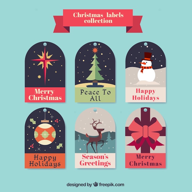 Vector gratuito bonitas pegatinas con escenas de navidad