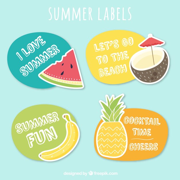 Bonitas pegatinas con frutas y mensaje veraniego