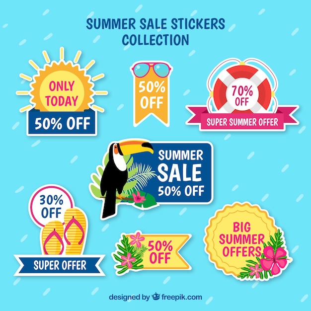 Vector gratuito bonitas pegatinas para las rebajas de verano