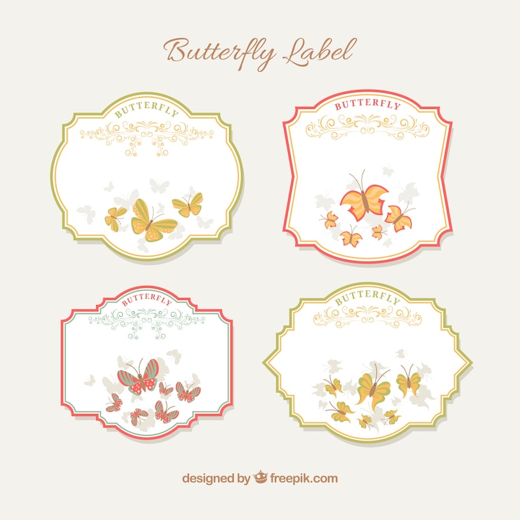Vector gratuito bonitas pegatinas retro con detalles de mariposas 
