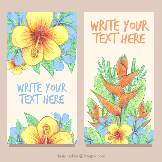 Vector gratuito bonitas tarjetas con flores pintadas a mano