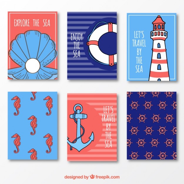 Bonitas tarjetas de verano en color azul y rojo