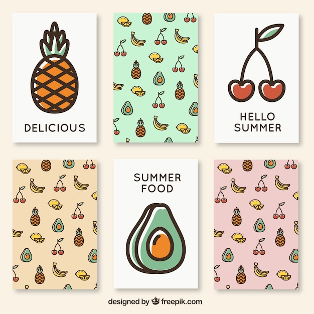 Vector gratuito bonitas tarjetas de verano de frutas