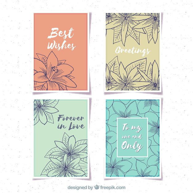 Bonitas tarjetas vintage con bocetos de jazmín