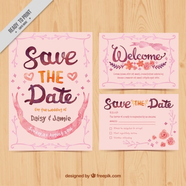Bonitas tarjetas vintage de boda de acuarela 