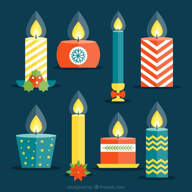 Bonitas velas decorativas de navidad en diseño plano