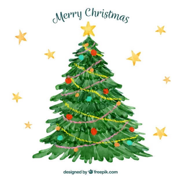 Bonito árbol de navidad de acuarela