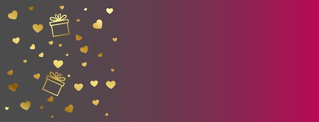 Bonito banner del día de san valentín con corazón dorado y caja de regalo