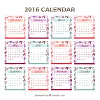 Vector gratuito bonito calendario 2016 con detalles florales
