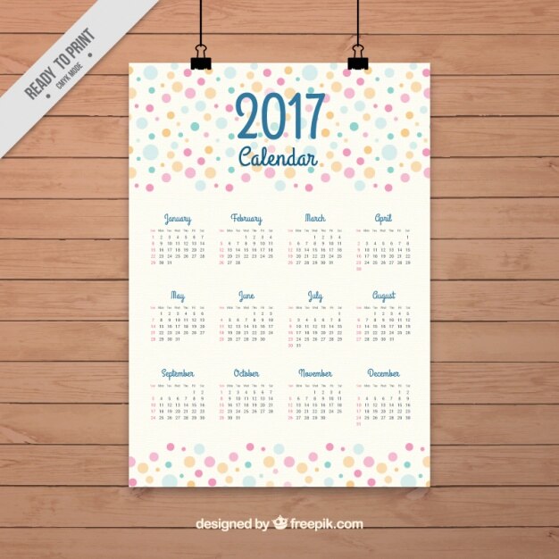 Bonito calendario de 2017 de círculos de colores 