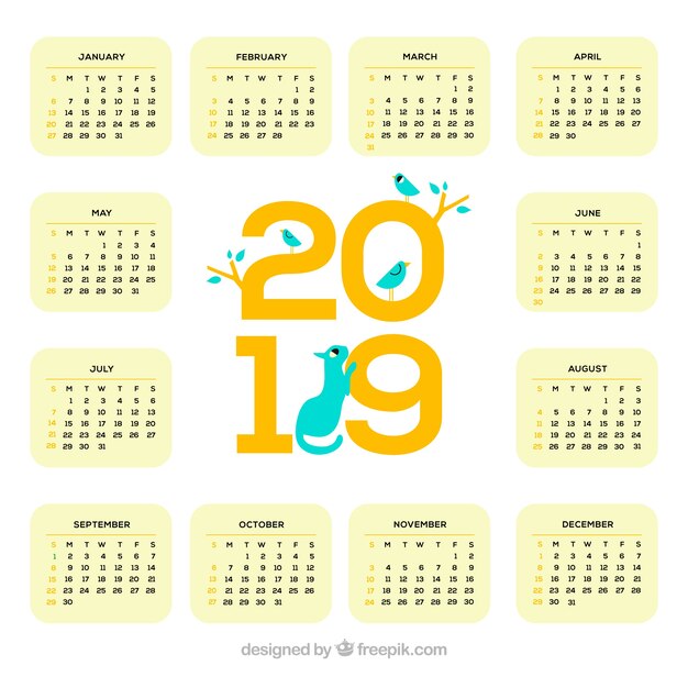 Bonito calendario de 2019