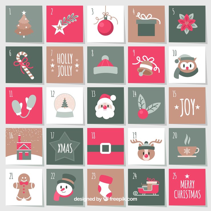 Vector gratuito bonito calendario de adviento para navidad