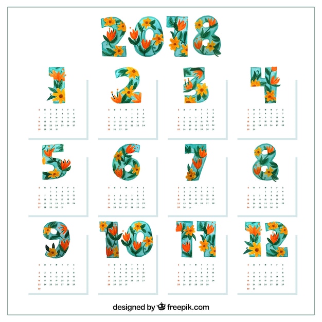 Bonito calendario floral de 2018