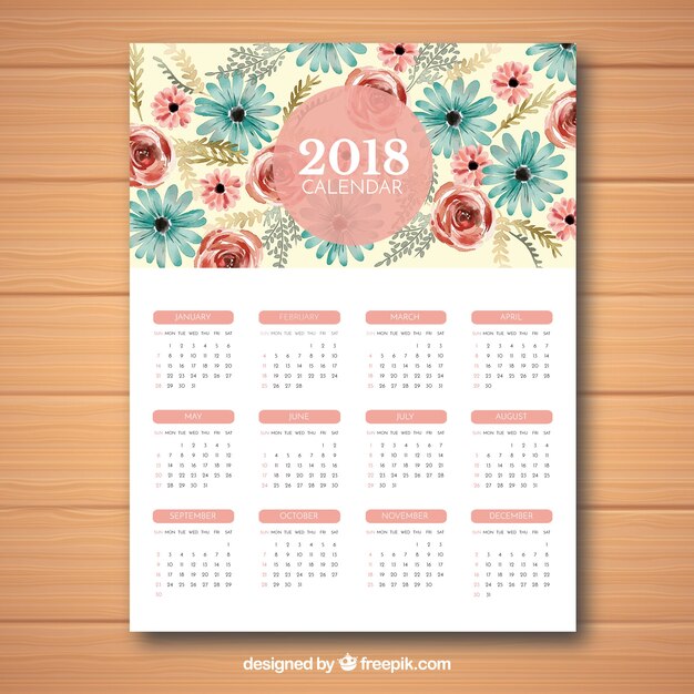 Bonito calendario floral de 2018 