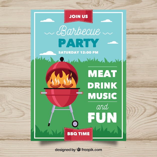 Vector gratuito bonito cartel de la fiesta de barbacoa en diseño plano