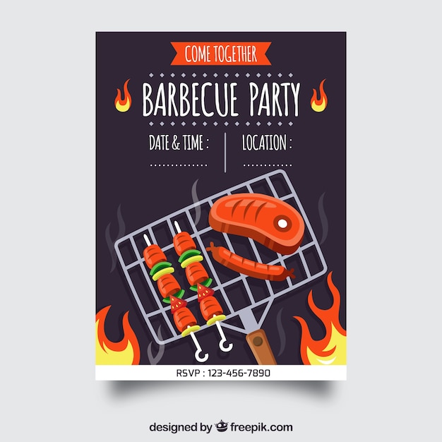 Vector gratuito bonito cartel de la fiesta de barbacoa en diseño plano