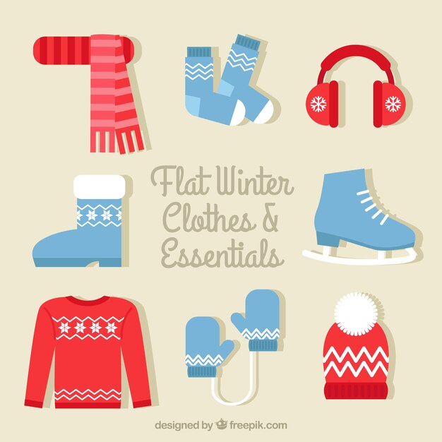 Bonito conjunto de invierno en diseño plano