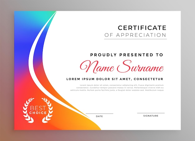 Bonito diseño de plantilla de certificado de diploma colorido