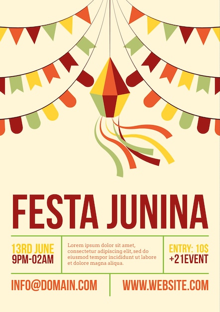 Vector gratuito bonito folleto de fiesta junina con guirnaldas