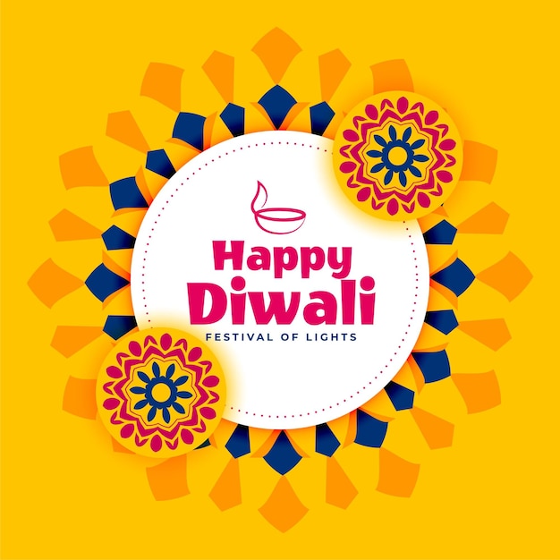 Bonito fondo amarillo de diwali con decoración de estilo indio