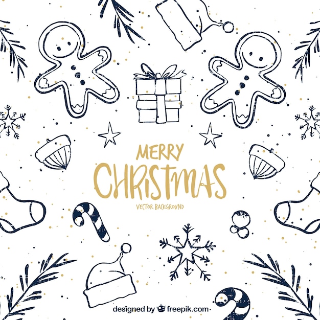 Vector gratuito bonito fondo de bocetos de navidad