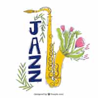 Vector gratuito bonito fondo decorativo de jazz con elementos florales