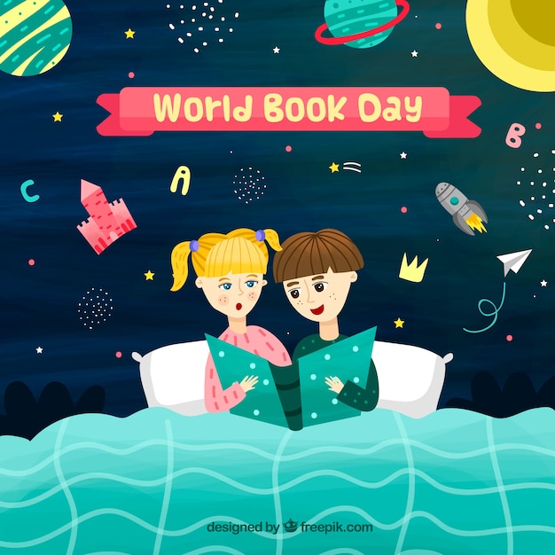 Vector gratuito bonito fondo dibujado a mano para el día mundial del libro