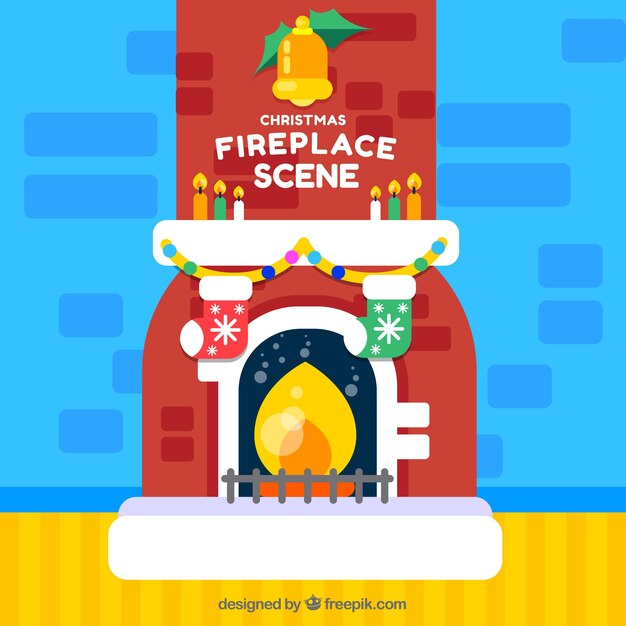 Bonito fondo de escena navideña con chimenea