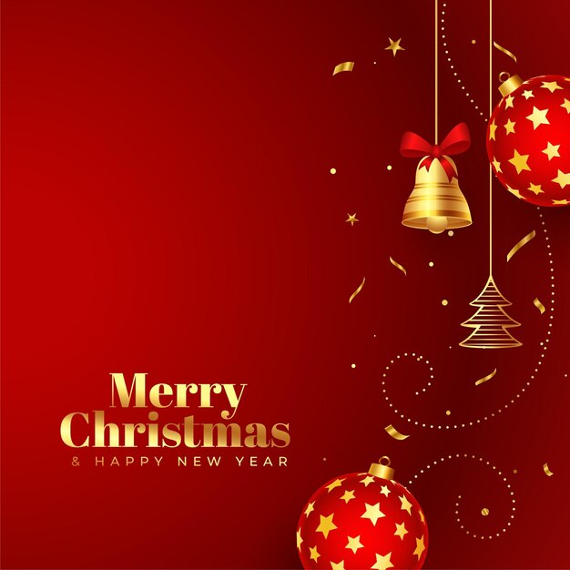 Bonito fondo rojo de feliz navidad con diseño de bola y jingle