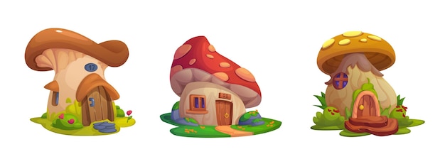 Un bonito juego de hongo de cuento de hadas o una casa de elfos.