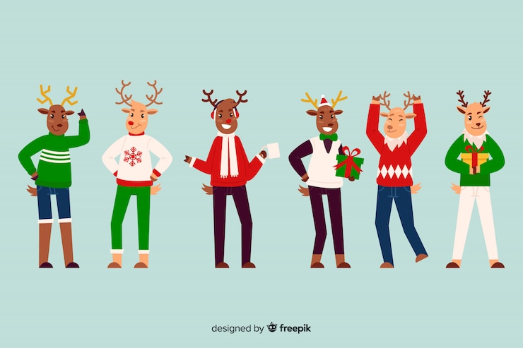 Vector gratuito bonito juego de personajes de navidad