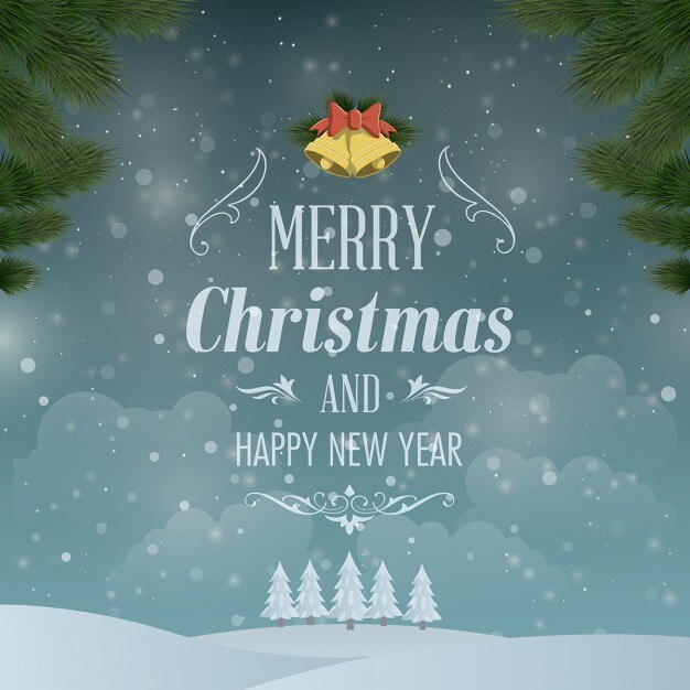 Bonito lettering sobre un paisaje navideño