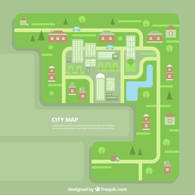 Bonito mapa de ciudad en diseño plano 