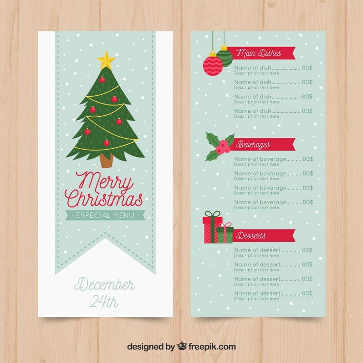 Vector gratuito bonito menú navideño con árbol 