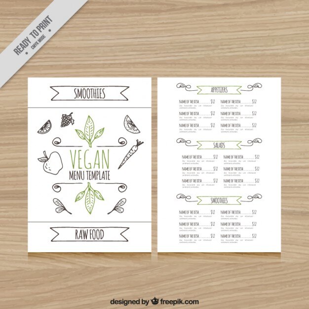Vector gratuito bonito menú vegano con dibujos