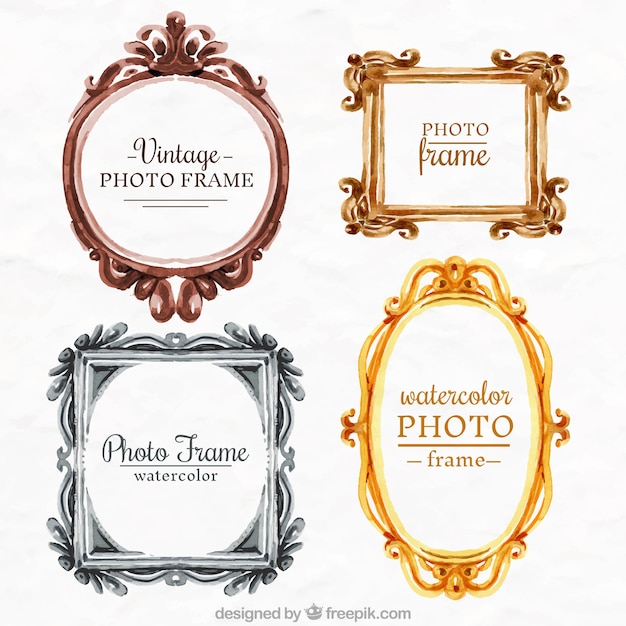 Vector gratuito bonito pack de marcos de fotos de acuarela en estilo vintage