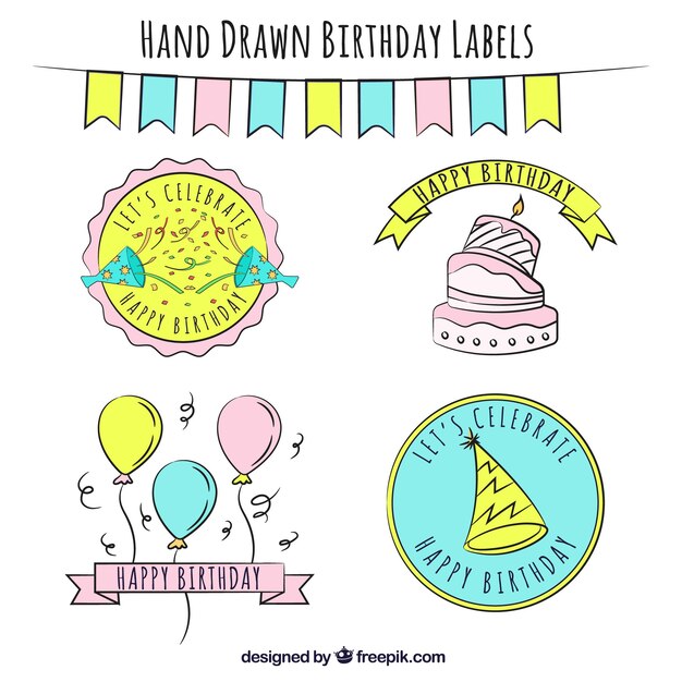 Bonito pack de pegatinas de cumpleaños dibujadas a mano 