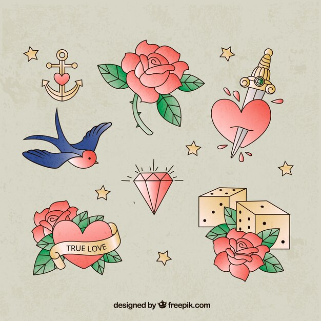 Bonito pack de tatuajes románticos