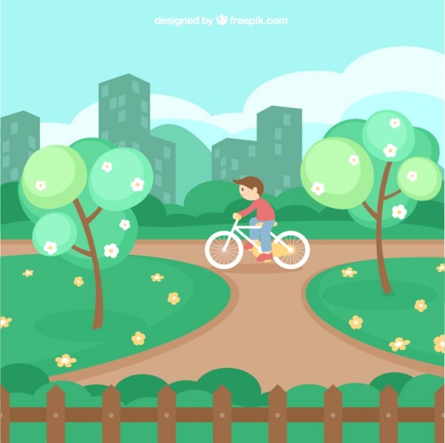 Vector gratuito bonito paisaje de jardín en diseño plano