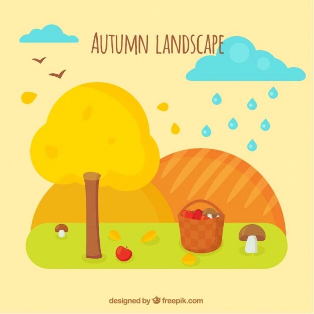 Bonito paisaje de otoño con cesta