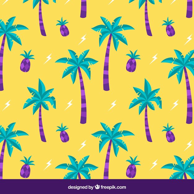 Bonito patrón de hojas de palmera en estilo plano 