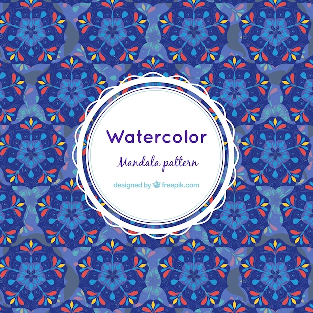 Vector gratuito bonito patrón de mandala con acuarelas en color azul