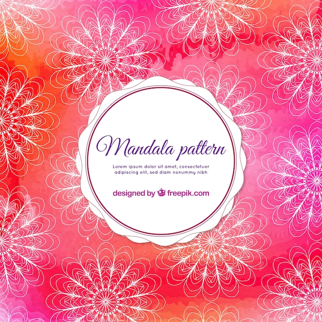 Bonito patrón de mandala con acuarelas en color rojo