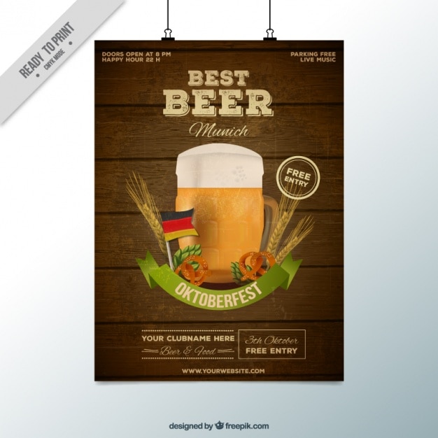 Vector gratuito bonito póster con fondo de madera para el oktoberfest