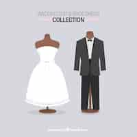 Vector gratuito bonito traje de novio y vestido de novia