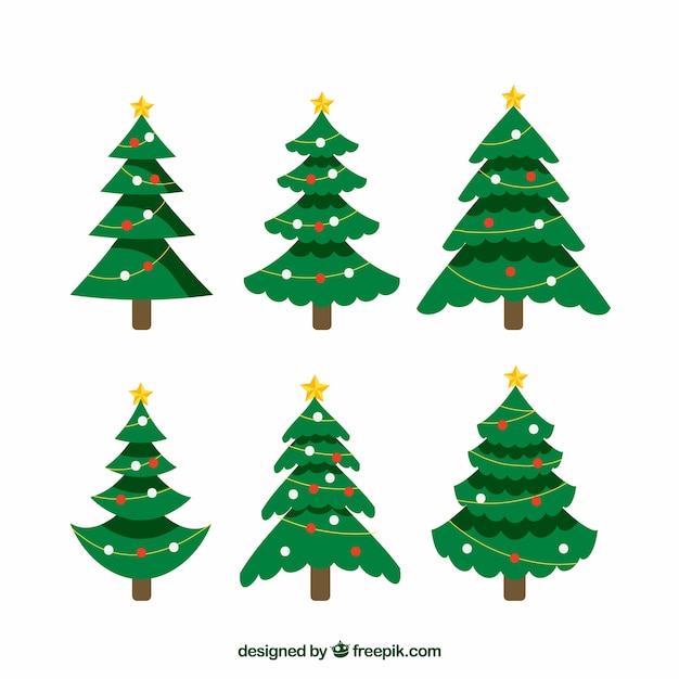 Vector gratuito bonitos árboles de navidad decorados