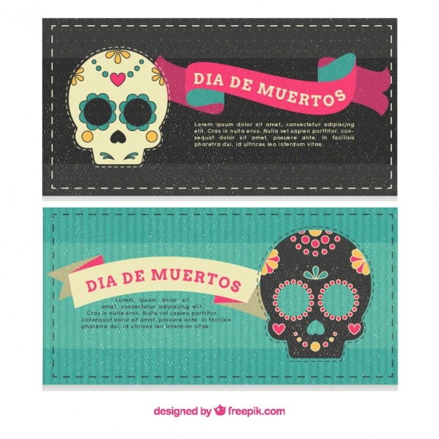 Vector gratuito bonitos banners del día de los muertos