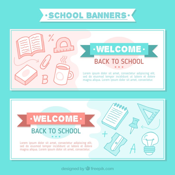 Vector gratuito bonitos de banners con dibujos de materiales de colegio 