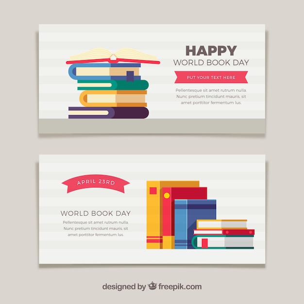 Bonitos banners de libros en diseño plano 